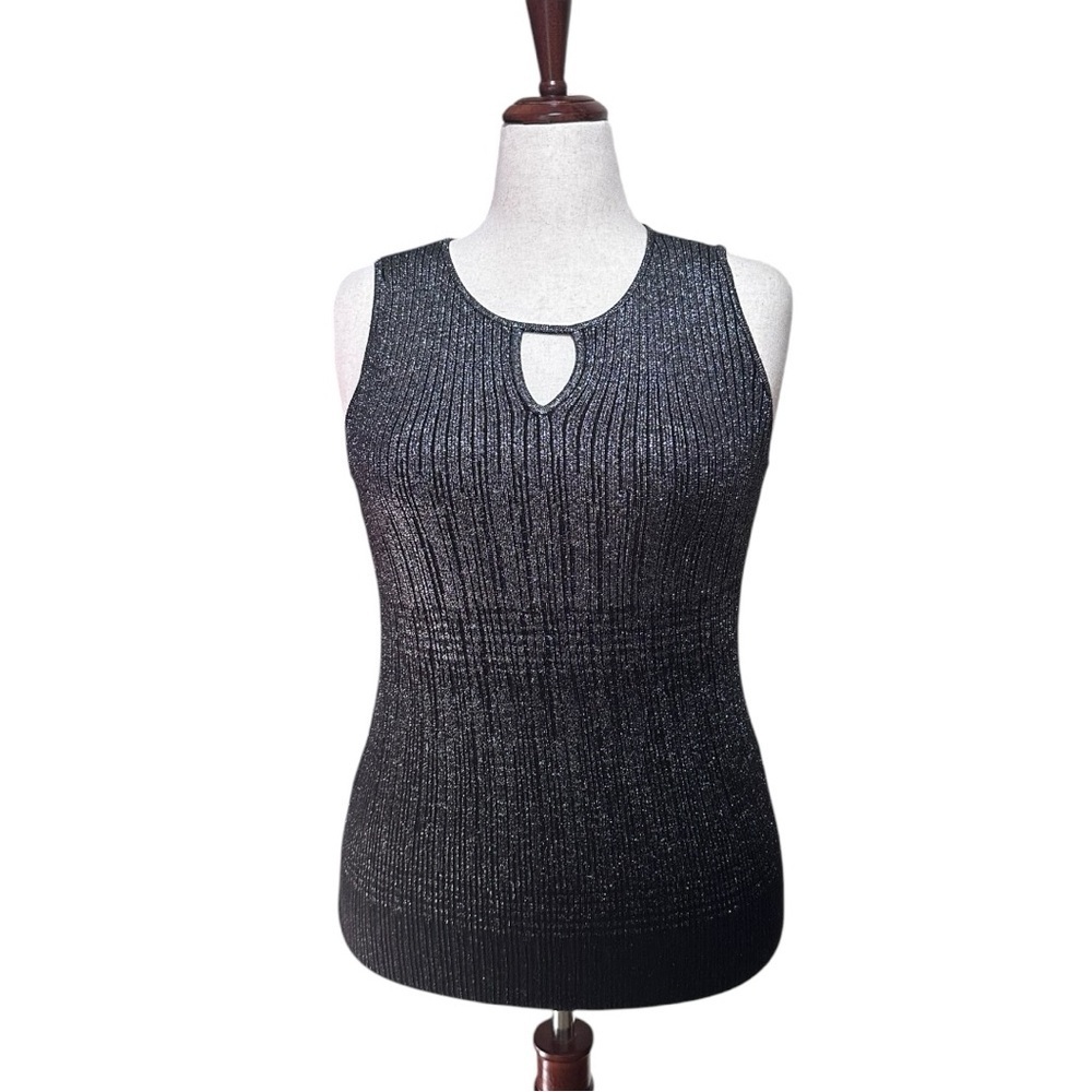 WHBM Black and Metallic Silver Sleeveless Sweater Size Large